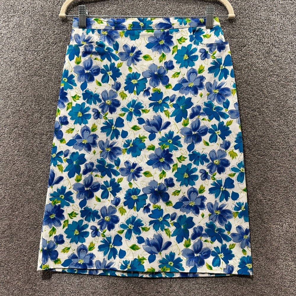 VTG 90s Notations Sport Pencil Skirt Womens Small Blue‎ Floral Summer Office